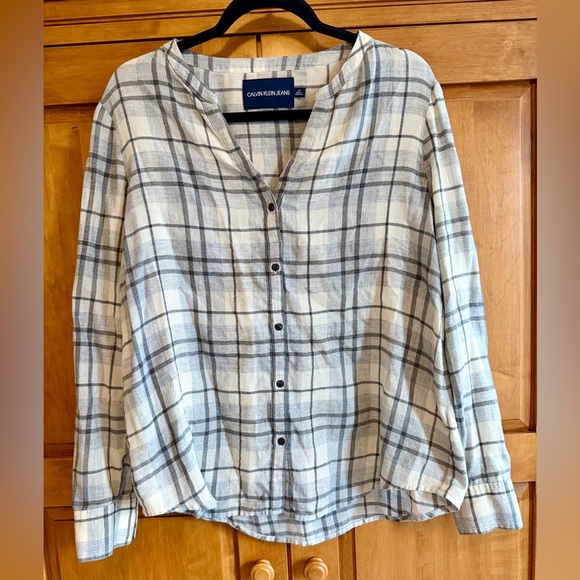Calvin Klein Jeans Tops - Calvin Klein Jeans Cream and Gray Flannel Shirt